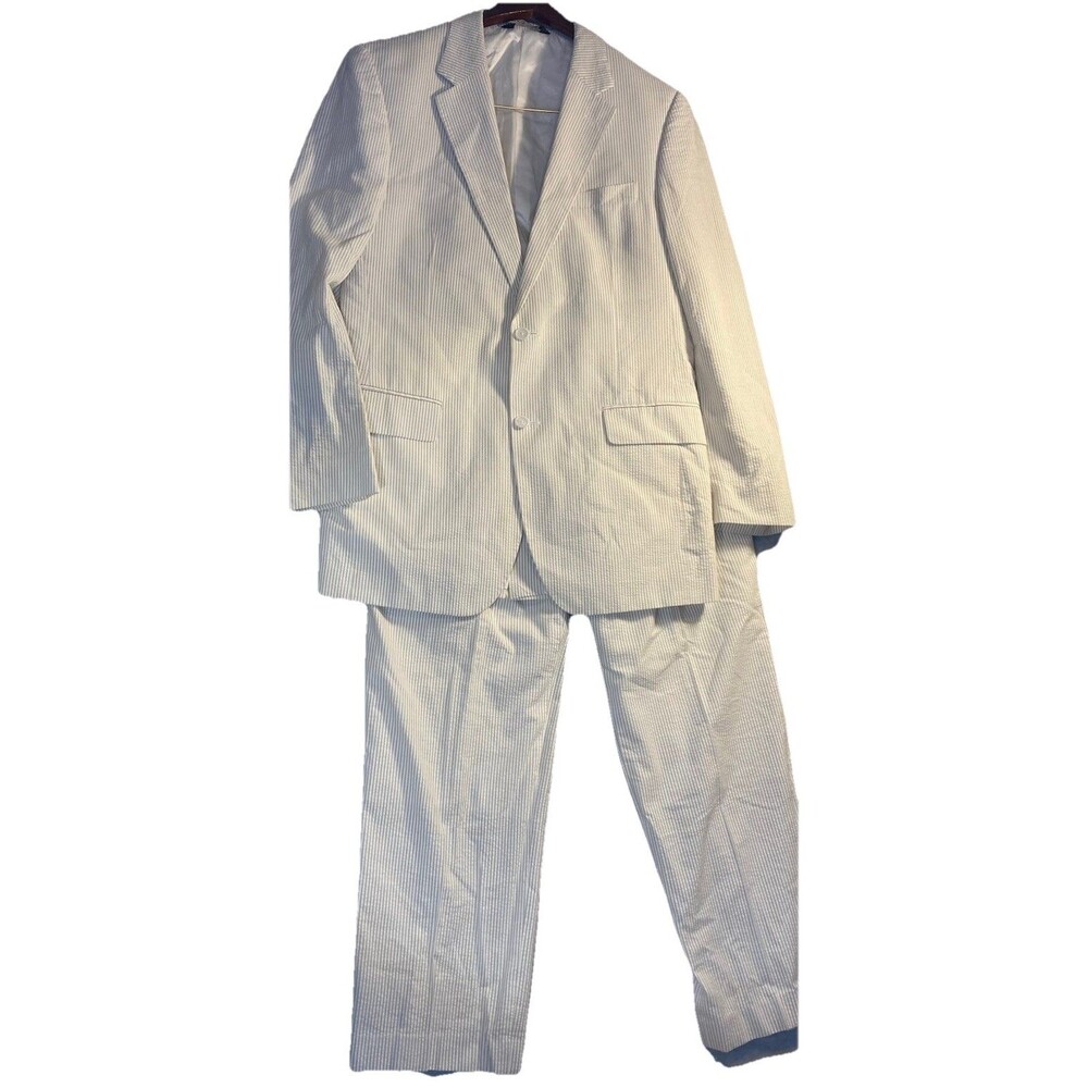jos a bank seersucker suit Sz 40 L Beige Cotton Breathable Spring